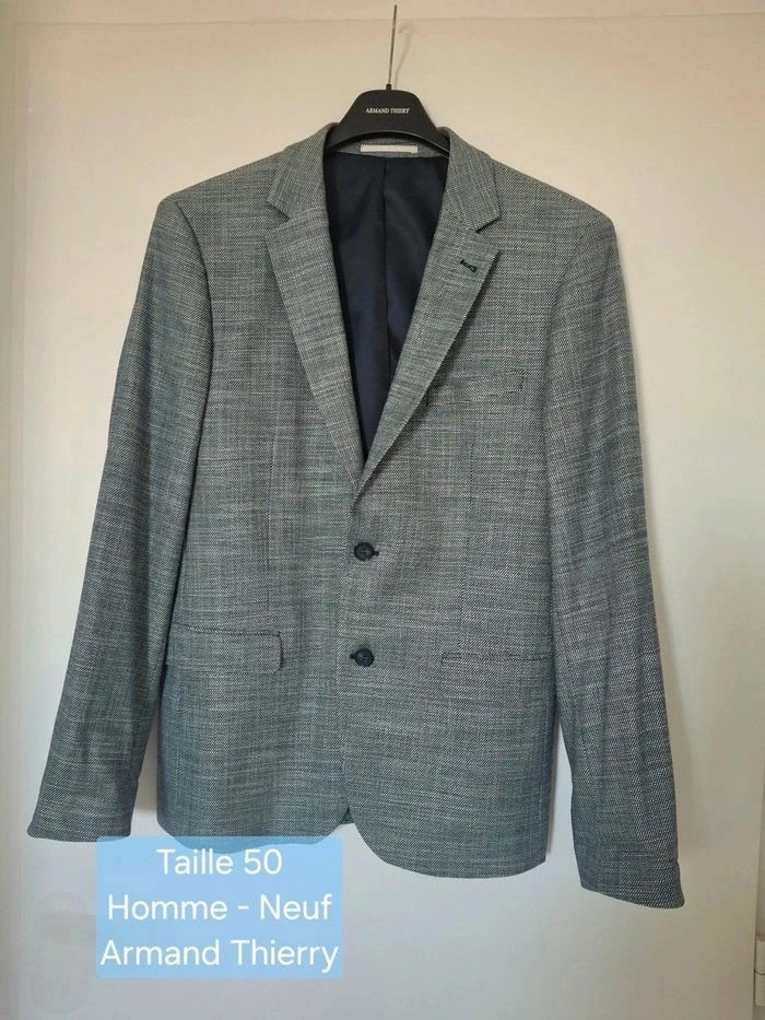 Veste/veste costume Blazer homme bleu marine/gris/blanc Armand Thiery - Taille 50 - Neuf